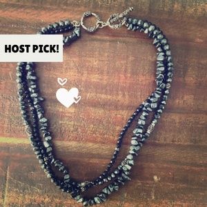 Black Onyx Hematite Sterling 3 Strand Necklace